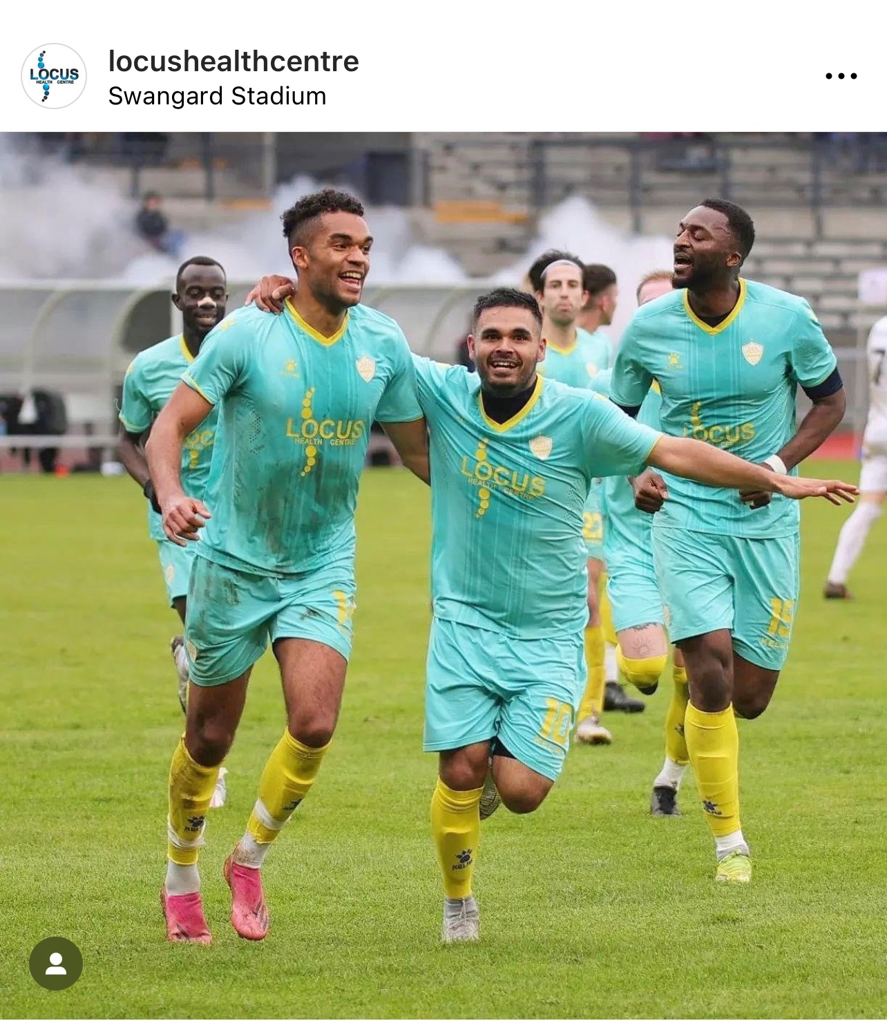 Locus Health sponsored soccer team celebrating at Swangard Stadium